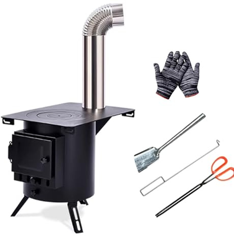 Kit de estufa de leña portátil pequeña para interiores y exteriores, calentador de leña de acero laminado en frío, ideal para camping, tienda de campaña, viajes, picnics, calefacción y cocina