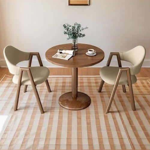 Ensemble table et chaises de bureau modernes du milieu du siècle pour 2 personnes – Petite table de salle à manger ronde avec pieds en métal, design élégant jaune et noyer pour cafés et salons de