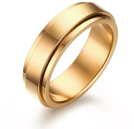 Herrring i rostfritt stål, snurrande band, 6 mm, guld, storlek 11