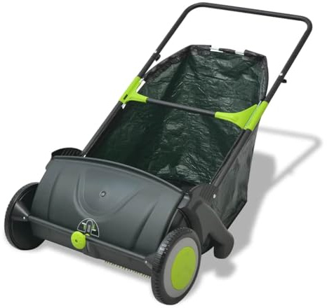 Runheo Balayeuse à gazon manuelle avec bac de collecte de 103 l, largeur de nettoyage de 55 cm, cadre en acier et sac en polyéthylène, convient pour jardin, cour, trottoir, terrasse et extérieur