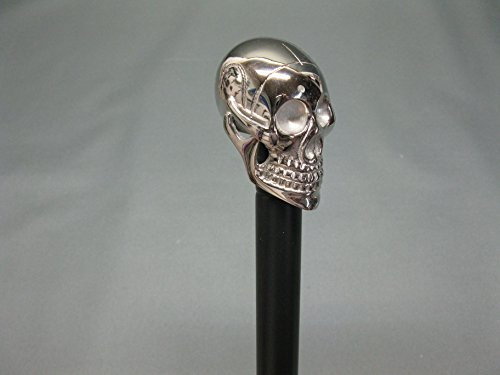 Edelstahl schwarz lackiert Gehstock Spazierstock Wanderstock 91cm Skull Totenkopf mit Metall Griff Walking Stick