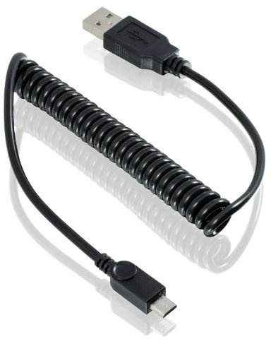PremiumCord USB - Micro USB Spirale Verbindungskabel 1 m, USB A Stecker auf Micro B Stecker, USB 2.0 High Speed Datenkabel 480 Mbit/s, 5Pins, 2X geschirmt, AWG28, Farbe Schwarz, 1 m
