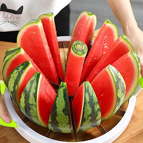 Watermelon Cutter Slicer Tool, Extra Large Melon Slicer Multifunctional | Handheld Home Stainless Steel Round Fruit Divider Fruits Cutting Slicing Into Uniform Size by12 Pcs, Easy to Clean