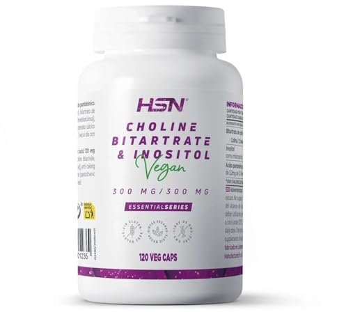 Colina e Inositol de HSN | 120 Cápsulas Vegetales con 600 mg (300 + 300 mg) | Suplemento para la Concentración + Memoria Ideal para Estudiantes y Opositores | No-GMO, Vegano, Sin Gluten