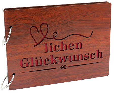 Smiling Art Fotoalbum zum selbst gestalten/basteln, Fotoalbum zum einkleben, DIY Scrapbook, Fotobuch, Tagebuch, Reisebuch, Vintage Style mit einem Deckblatt aus MDF Holz (Glückwunsch, 22x16 cm)