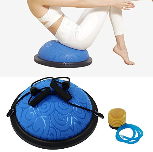 Half Ball Balance Trainer Yoga Ball Pilates Cushion Inflatable Balance Board Thicken Explosionproof Fitness Exercise Equipment for Work or Home Gym with Ball Pump,Resistance Band for Physio(Blue)