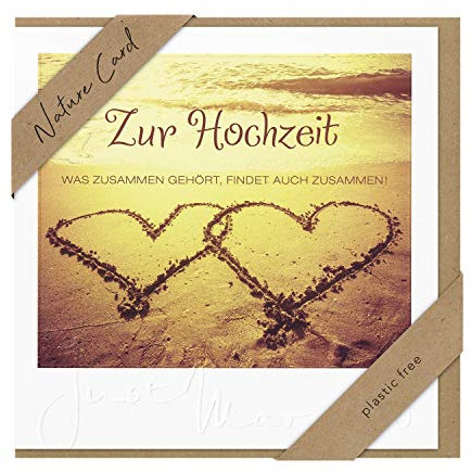 bsb - Hochzeitskarte Herzen am Strand - Nature Cards - Nachhaltige Karte zur Hochzeit mit Umschlag - Glückwunschkarte zur Hochzeit 15,5 x 15,5 cm