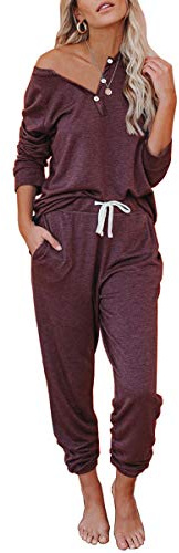 AUTOMET Lounge Sets for Women Comfy 2 Piece Pajamas Sets Fall Loungewear Pjs Outfits Sweatsuits with Sweatpants 2025 Wine Red M