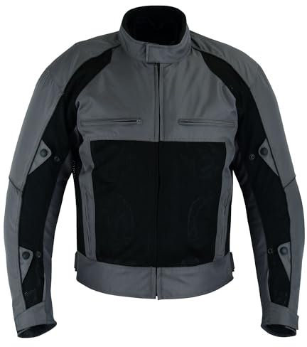 warrior gears Blouson moto pour homme, imperméable, en maille textile, avec protections CE et doublure amovible - Gris et Noir - 9XL