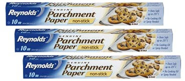 Reynolds Küchen-Pergamentpapier | Antihaft-Backpapier | ofenfest bis 215 °C | Packung mit 3 Rollen, 381 mm x 10 m