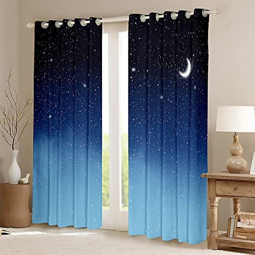 Loussiesd Blaue Galaxie Fenstervorhang 245x140cm Stern Mond Bedrucktes Vorhänge Teenager Kinder Mädchen Jungen Blickdichte Vorhänge Mikrofaser Galaxis Weltraum Thema