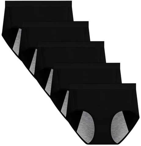 Yintry Mutandine per Il Ciclo mestruale da Donna Intimo a Tenuta stagna in Cotone Pantaloni di Protezione dal Flusso Pesante Slip Traspiranti Confezione da 5 (M, 5Nero)