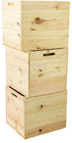 Kistenkolli Altes Land Holzkiste für Kallax Regale und Expidit Regale Weinkiste Obstkiste Regalkiste Maße 33x37,5x32,5cm (3er Set, Natur unbehandelt)
