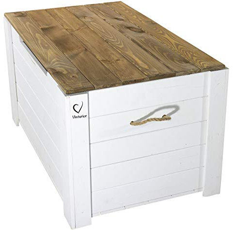 Vinterior Traumhaft rustikale Holztruhe Schatztruhe Spielzeugkiste Truhe Bank Stauraum Sitztruhe Sitzbank Aufbewahrungstruhe mit großer Kapazität Flur, Schlafzimmer, Wohnzimmer (Holztruhe Pascal)