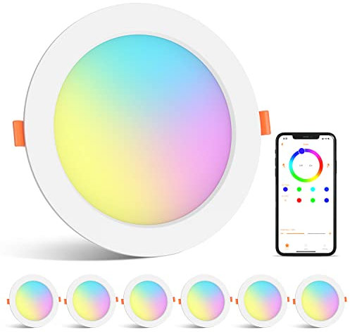 ChangM Foco LED empotrable RGB, 12 W, 4 pulgadas, blanco cálido, bombilla Bluetooth, control por aplicación, regulable, foco LED de techo, foco empotrable, 6 unidades