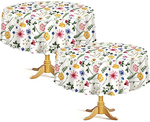 Remagr 2 Pcs Wildflower Tablecloth Disposable, Spring Floral Plastic Table Covers for Garden, Picnic, Baby Shower, Birthday Party, Outdoor Spring Table Decor (Classic Color,71 x 71 Inches)