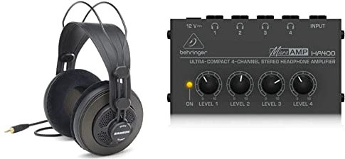 SAMSON SR850 Traditional Wired Headphones, Black m & Behringer MICROAMP HA400 Ultra-Compact 4 Channel Stereo Headphone Amplifier