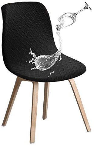 JUNZHE Stuhlhussen 2er Set, Stretch Stuhlbezug mit mittlerer Rückenlehne, abnehmbar waschbar Stuhlschutz für Haus, Küche, Esszimmer, Party, Bankett, Hochzeit, Club, Schwarz