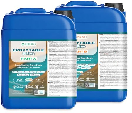 RESINA EPOXYTABLE 5 3,1 Kg Ideal para mesas de resina y fundición de hasta 5cm de espesor, Certificado Atóxico una vez endurecida, Guantes Gratis, Asistencia Técnica en Español, 100% Made in Italy.