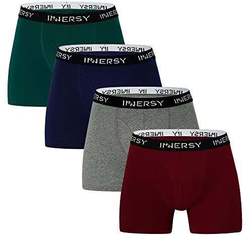 INNERSY Underbyxor män bomull boxershorts män långa retroshorts underkläder med gylf 4-pack, Julserie, L