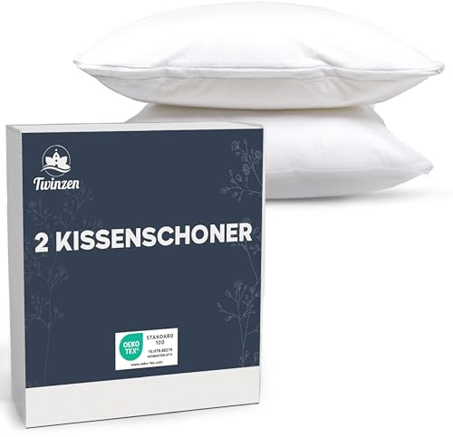 Coppia di Federe per cuscini 50x75 - Set da 2 Copricuscini Letto Matrimoniale Impermeabili con Cerniera - Certificato Oeko-Tex - Tecnologia Twinzen Copri Cuscino Letto Bianco