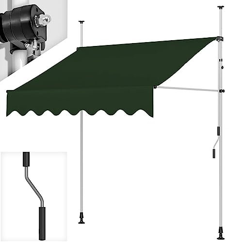 WOLWES Standmarkise mit Kurbel, Sonnenschutz Balkon, Klemmmarkise, Höhenverstellbar Markisen, Markise Balkon Ohne Bohren (Color : Green-B, Size : 2.5m/98in)
