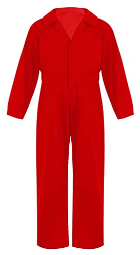winying Kinder Jungen Arbeitsoverall Einteiliger Jumpsuit Langarm Hosenanzug Overall Einteiler Lose Freizeit Uniform Anzug Rot 158-164