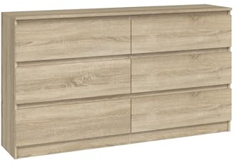 VBChome Kommode mit 6 Schubladen 140 x 40 x 77 cm Eiche Sonoma Grifflose Schubladenkommode Mehrzweckschrank für Flur Schlafzimmer Wohnzimmer Kinderzimmer Modern Eiche Sonoma