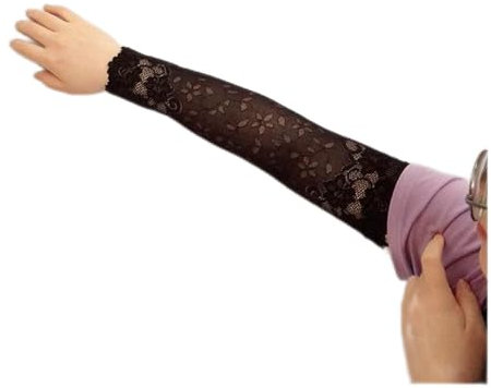 Handschuhe Sommer Damen Sexy Spitze Armwärmer Frauen Kurze Manschette Handgelenk Narbe Bedeckte Fingerlose Handschuhe 18 cm / 38 cm Kurze Ärmel Damenhandschuhe (Color : Black 38cm, Size : One Size)