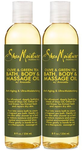 SheaMoisture Olive & Green Tea Bath, Body & Massage Oil 2-Pack – Avocado Oil, Anti-Aging & Ultra-Moisturizing for Dry Skin, 8 Oz Ea