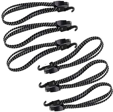 MEISO 6-stück Gepäckspanner, verstellbar 3-in-1 Spanngurt, elastische Expander mit J-Haken, universell für Fahrräder, Motorräder, Roller, Mopeds, Quads und Autos, aus Nylon, Schwarz