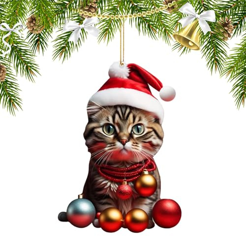 Ellxen Katze Weihnachtsbaum Anhänger,2D Acryl Katze Christbaumschmuck,Weihnachtsschmuck Geschenk,Spaß Weihnachtsanhänger Deko,Weihnachtsschmuck für Veranda, Flur, Büro, Wohnheim, Urlaub（B）