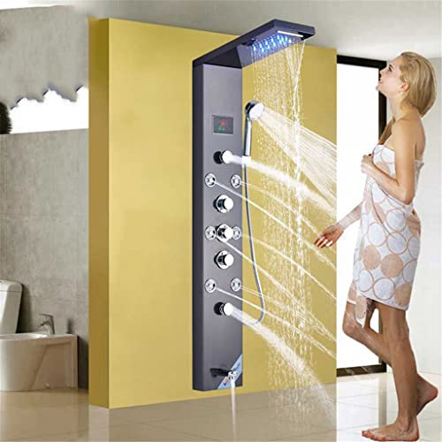 Schwarzes Edelstahl-Regen-Wasserfall-Duschpaneel zur Wandmontage, SPA-Massagesystem, Duschsäulen-Set mit Düsen