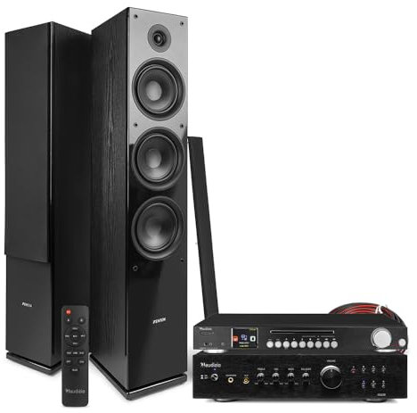 Fenton SHF80B Floor Standing HiFi Speakers with DAB+ Internet Radio, CD Player, Bluetooth Amplifier - Complete Tower Stereo System for Home Audio Entertainment