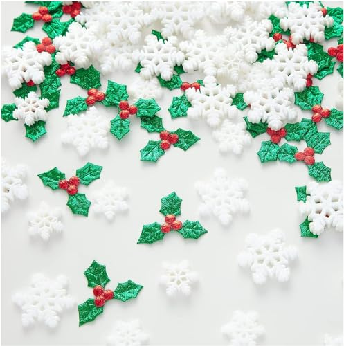 160 mini decoraciones navideñas copos de nieve con hojas de acebo | Tamaño de copos de nieve, hojas de palmeras rojas, manualidades navideñas, creatividad, decoración de fiesta