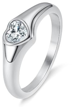 Bishilin Ring Damen Edelstahl, Freundschaftsringe 7MM Herz mit Zirkonia Ring Gr.62, Partnerringe Personalisiert Frauen Ringe Silber