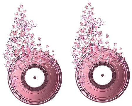 Homoyoyo 2sheets Pink Music Record Flower Wall Stickers Decorative Household Wall Decals for Bedroom Living Sticker Accessory