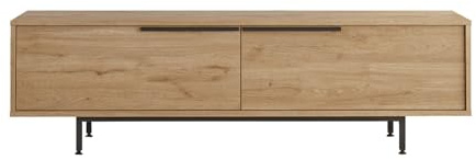 Rebecca Mobili Mueble bajo para TV, aparador bajo largo, color roble gris oscuro, aglomerado de hierro, con 2 puertas, para salón moderno – Medidas (alto x ancho x profundidad): 45 x 160 x 35,5 cm –