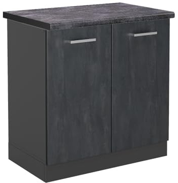 Vicco Spülenunterschrank R-Line, Schwarz Beton, 80 cm | 2 Türen · AP Anthrazit inkl. · Höhenverstellbare Füße · Großer Innenraum ✓ · ✓ Frei kombinierbar