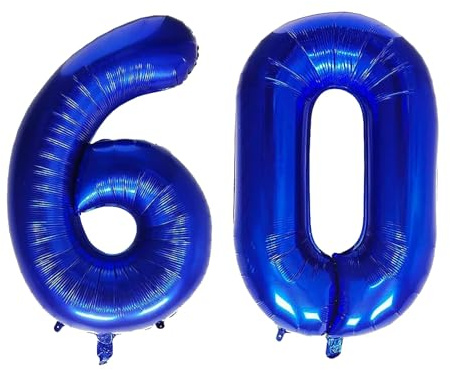 Geburtstag zahlen Luftballon 60 jahre-Blau XXL Jumbo Folienballon 40 Zoll – 101 cm Luftballons 60 Geburtstag Junge Mädchen Babyparty Geburtstagsdeko Jubiläumsparty Dekoration
