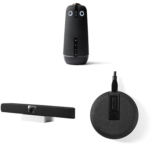 Owl Labs Meeting Owl 4+, Owl Bar und und Expansion Mic – 360-Grad-4K-Videokonferenz-Bundle mit automatischer Fokus auf die sprechende Person, intelligenter Kamerawechsel und drahtlose Kopplung