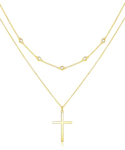 FANCIME Layered Kette Damen mit Anhänger, 14K Weißgold Vergoldet Personalisierte Zarte Mehrreihige Halskette, 925 Sterling Silber Halskette Schmuck für Damen Mädchen