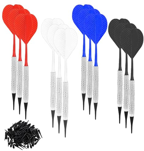 aghoer 12 Pezzi di Freccette con Punte in plastica, Set di Freccette morbide Portatili con 100 Punte in plastica, 4 Colori, Freccette Professionali durevoli