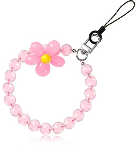 NQEUEPN Pink Pearl Phone Charms Strap, Cute Phone Keychain Decoration Phone Chain Lanyard Wristlet Beaded Phone Chain for Cell Phone Wallet Camera Earphone Handbag Ornament Women Gift