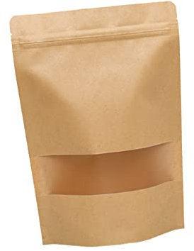 OKUMEYR 50 Stück Standbeutel Aus Kraftpapier Mit Fenster Verpackungsbeutel Lebensmittelbeutel Selbstverschließende Beutel Mit Reißverschluss Für Tee Kaffee Süßigkeiten Snacks
