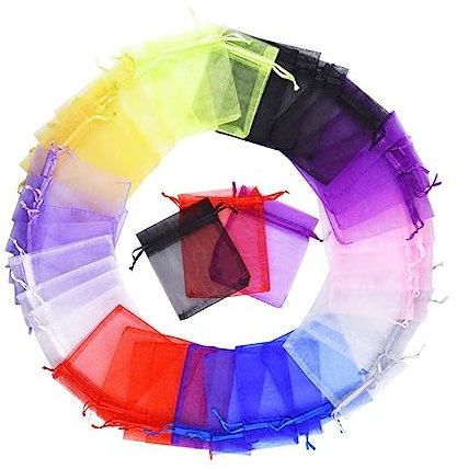 KOMBIUDA 100stücke Gemischte Farben Hochzeit Party Favor Kordelzug Organza Geschenkbeutel Schmuck Beutel