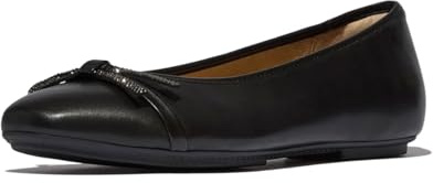 Fitflop kvinnors Delicato Glitz-Bow läder balettskor, Svart, 4.5 UK Narrow