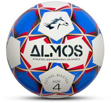 Almos Futsal Size 4 Football, Indoor Low-Bounce Ball for Match & Training, 32-Panel Thread-Wound Rubber for Beginner and Pro Players