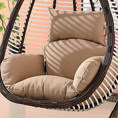 Silla columpio colgante de mimbre impermeable con cojín de huevo para uso al aire libre, diseño de lágrima de color caqui