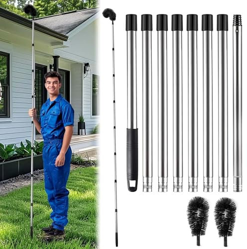 Gutter Cleaning Tools from The Ground, 10.5 FT Adjustable Gutter Cleaner, Leaf Cleaning Tool, Gutter Cleaner Brush for Removing Leaves and Debris from Roof Gutters, Black